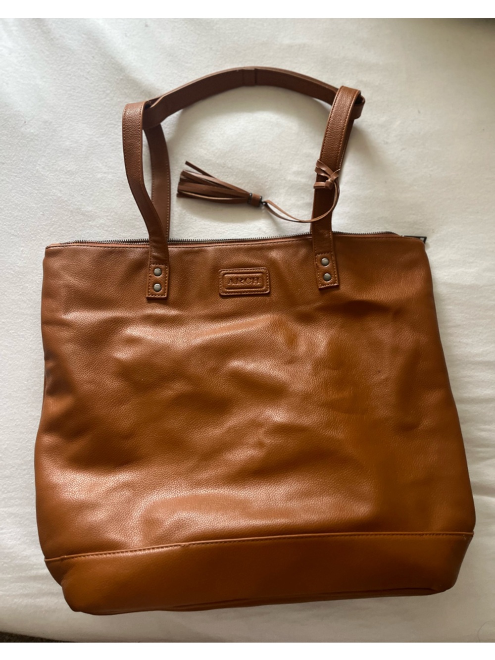 ARCH Leather Tassel Tote in Cognac Brown - Classic Everyday Carry